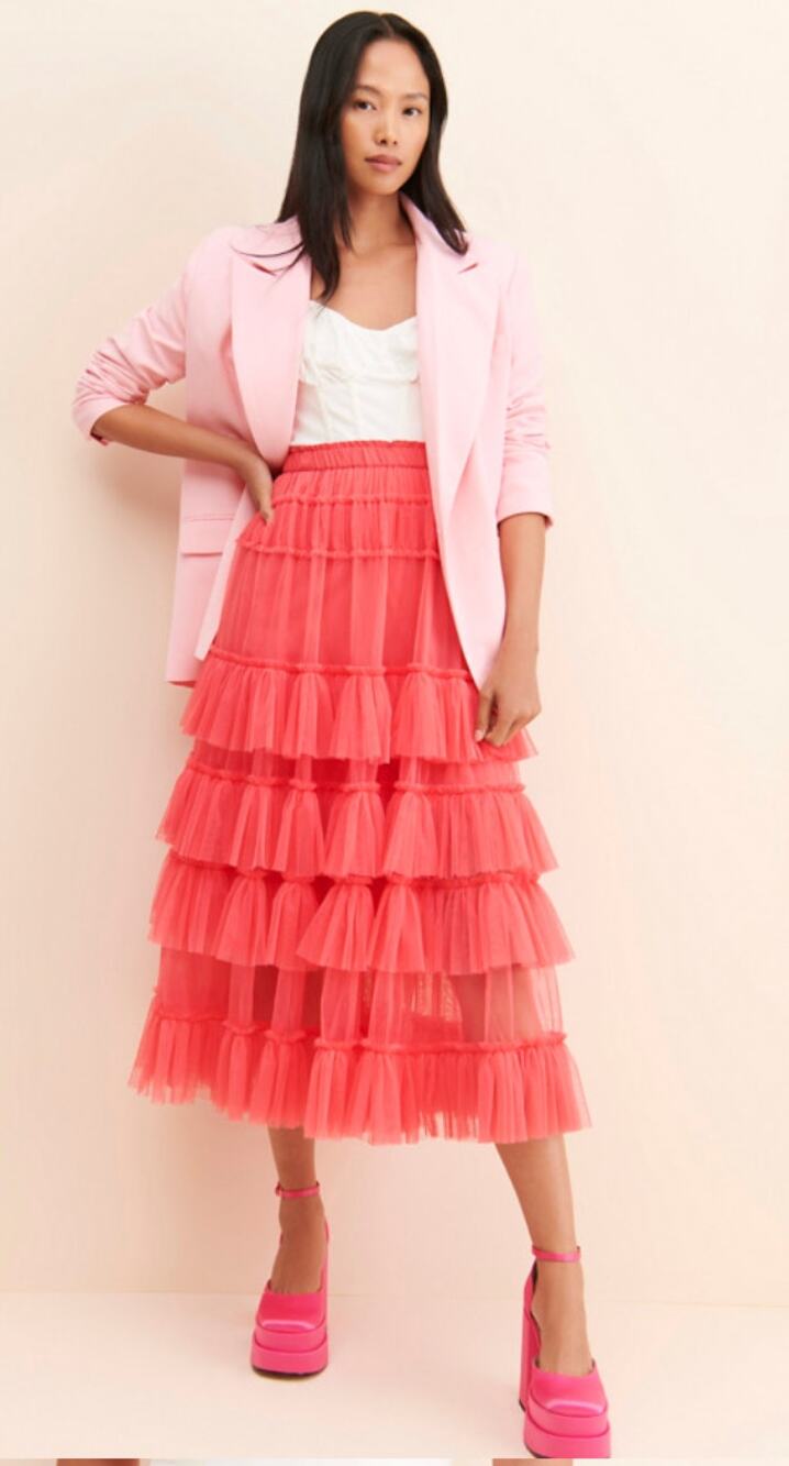 NWT Anthropologie Nikasha Tiered Tulle Midi Skirt Pink/Rose XS